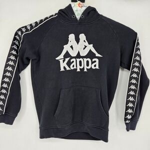 Vintage Kappa Hoodie Mens Large Black Pullover Streetwear Long Sleeve Big Logo